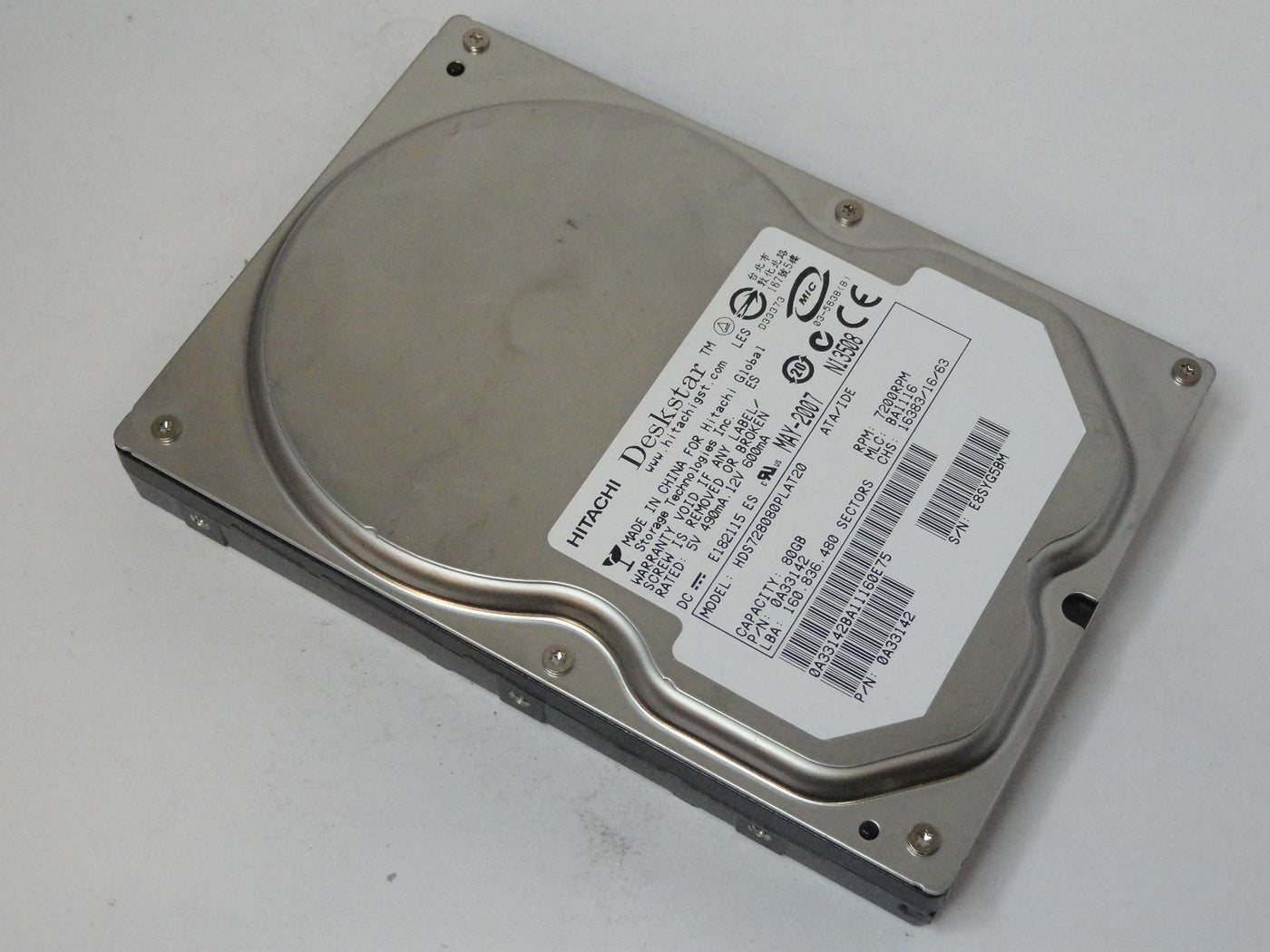 Hitachi 80GB IDE 7200rpm 3.5in HDD ( 0A33142 HDS728080PLAT20 ) USED
