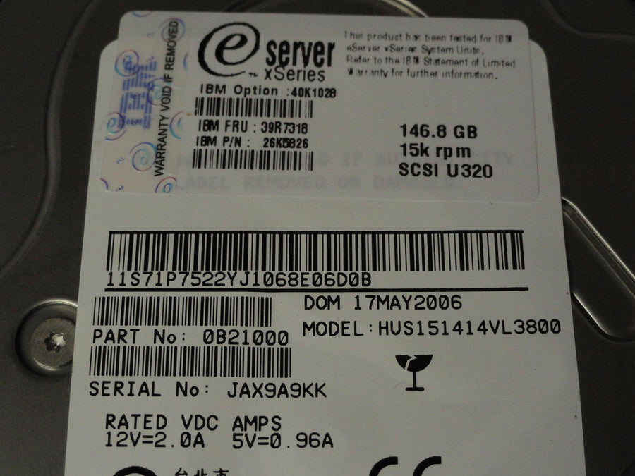 PR23694_0B21000_Hitachi IBM 146.8GB SCSI 80 Pin 15Krpm 3.5in HDD - Image2
