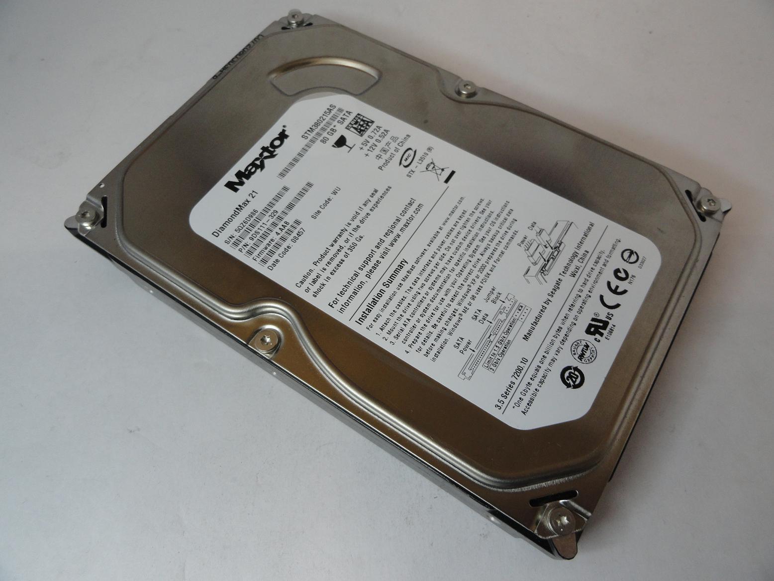 9DS111-329 - Maxtor 80GB SATA 7200rpm 3.5in DiamondMax 21 HDD - USED