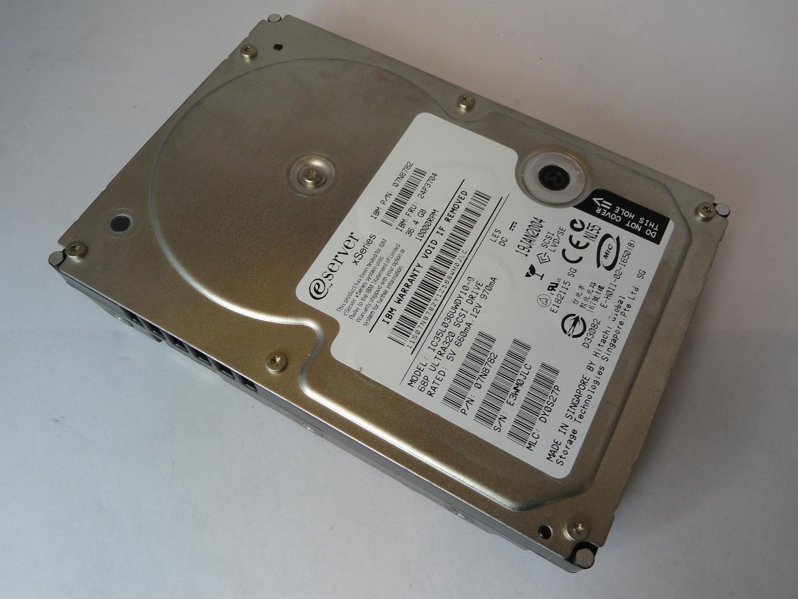 07N8782 - Hitachi IBM 36GB SCSI 68 Pin 10Krpm 3.5in eServer xSeries HDD - Refurbished