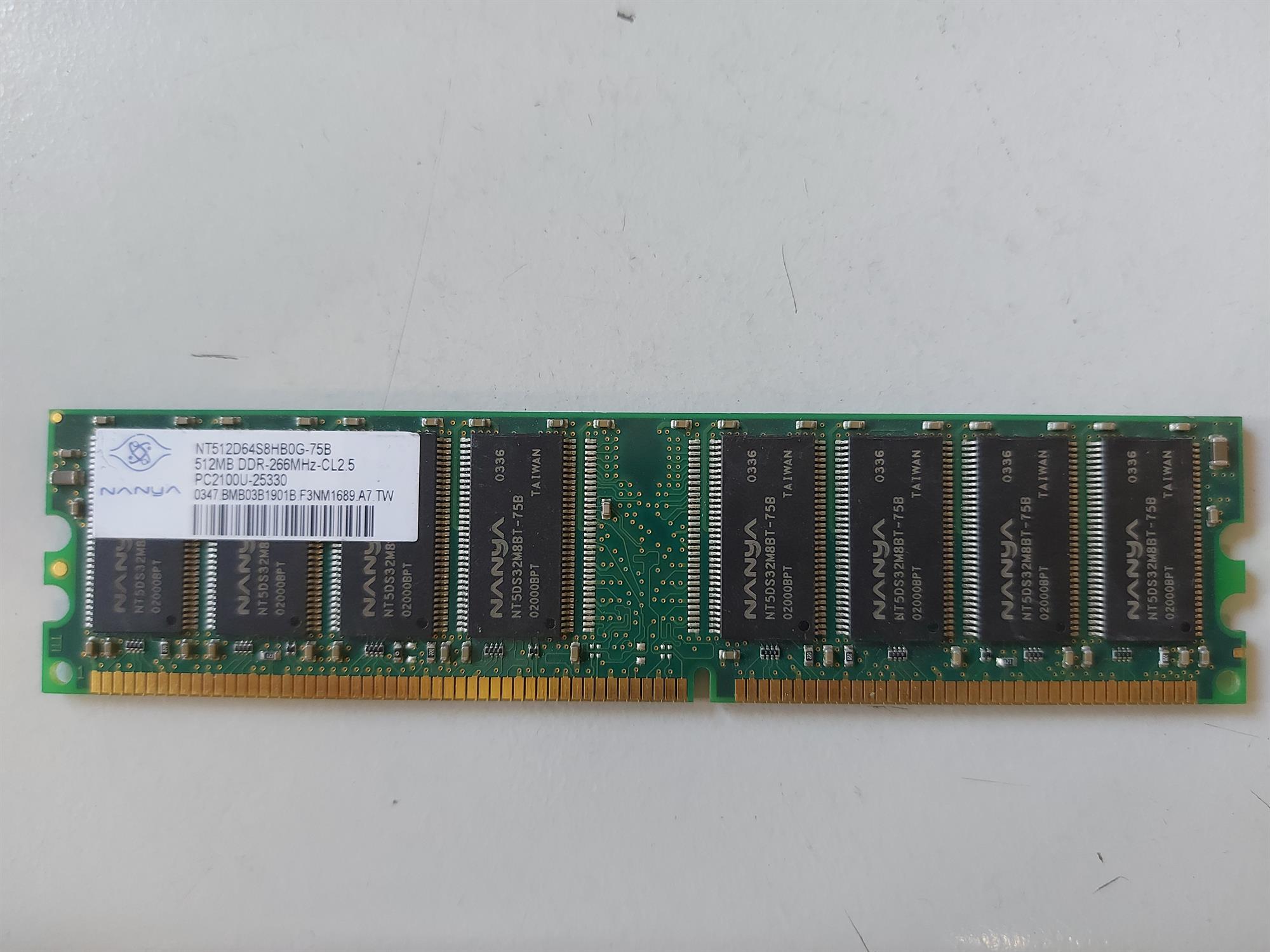 Nanya 512MB DDR-266MHz PC2100 non-ECC Unbuffered CL2.5 184-Pin DIMM Memory Module ( NT512D64S8HB0G-75B)