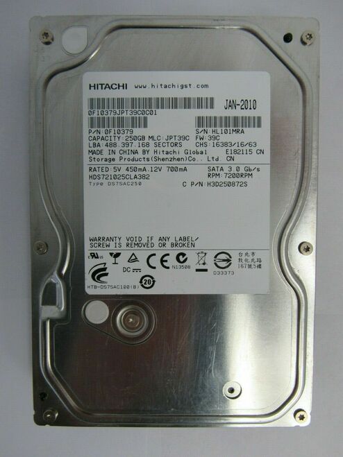Hitachi Deskstar 7K1000C 250Gb 720RPM SATA 3.5in HDD ( HDS721025CLA382 0F10379 ) USED