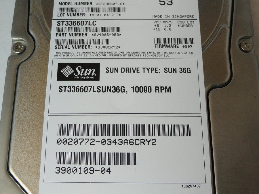PR22969_9V4006-083_Seagate Sun 36GB SCSI 80 Pin 10Krpm 3.5in HDD - Image2