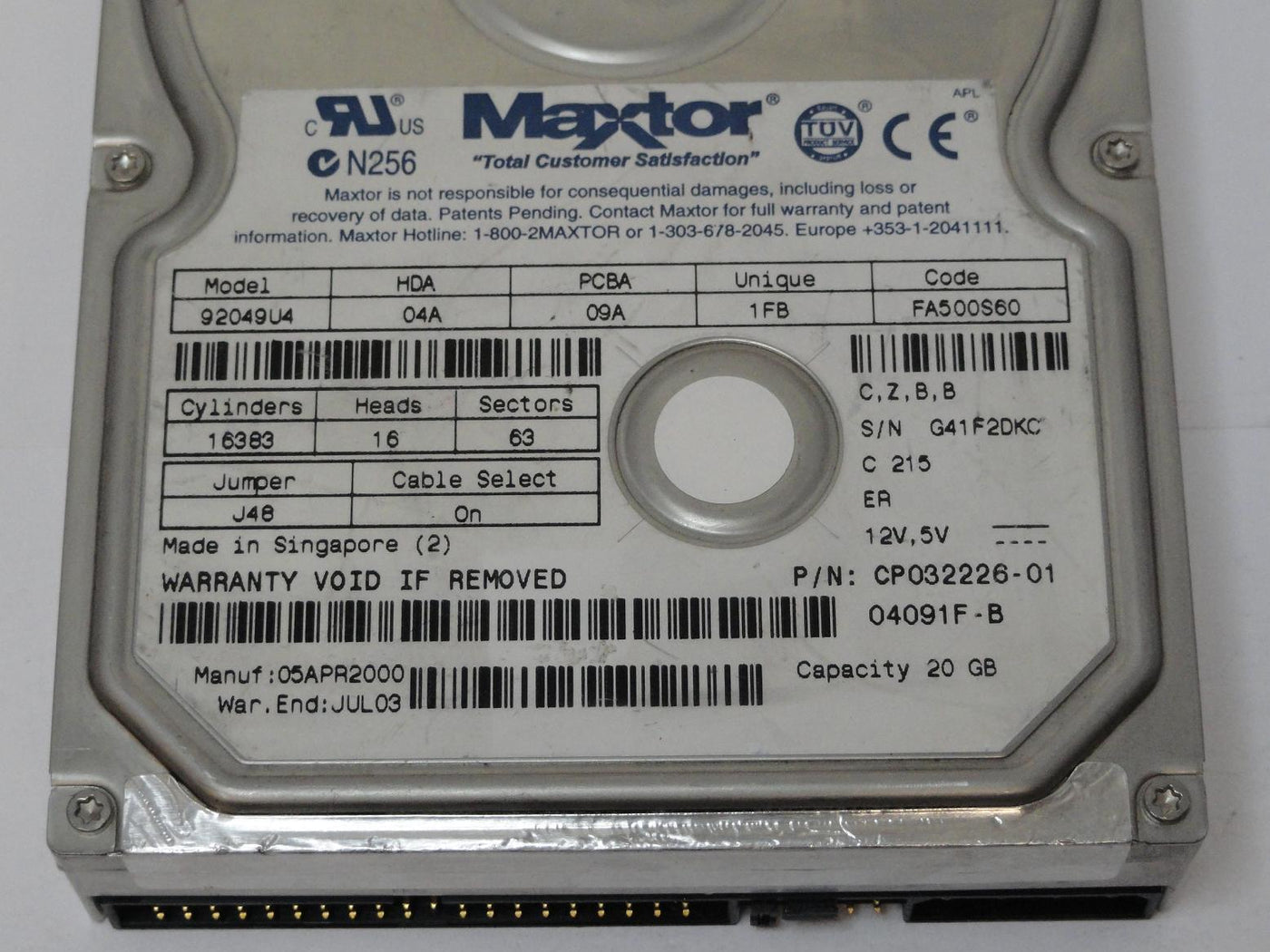 PR00146_CP032226-01_Maxtor 20GB IDE 5400rpm 3.5in HDD - Image3