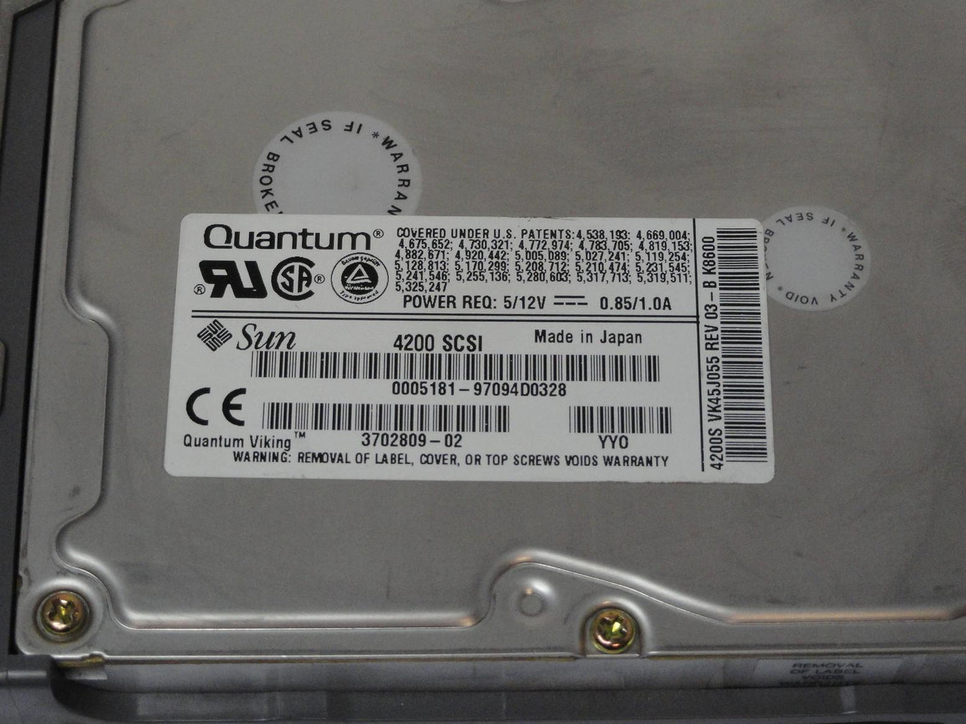 PR00341_VK45J012_Quantum SUN 4.5GB SCSI 80 Pin 7200rpm 3.5in HDD - Image2