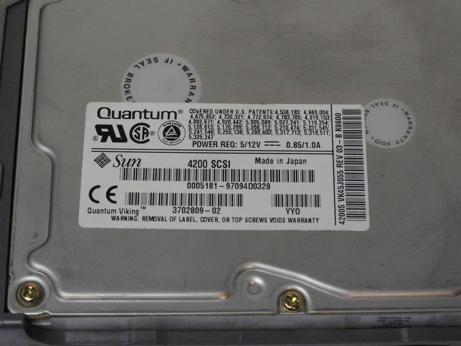 PR00341_VK45J012_Quantum SUN 4.5GB SCSI 80 Pin 7200rpm 3.5in HDD - Image2