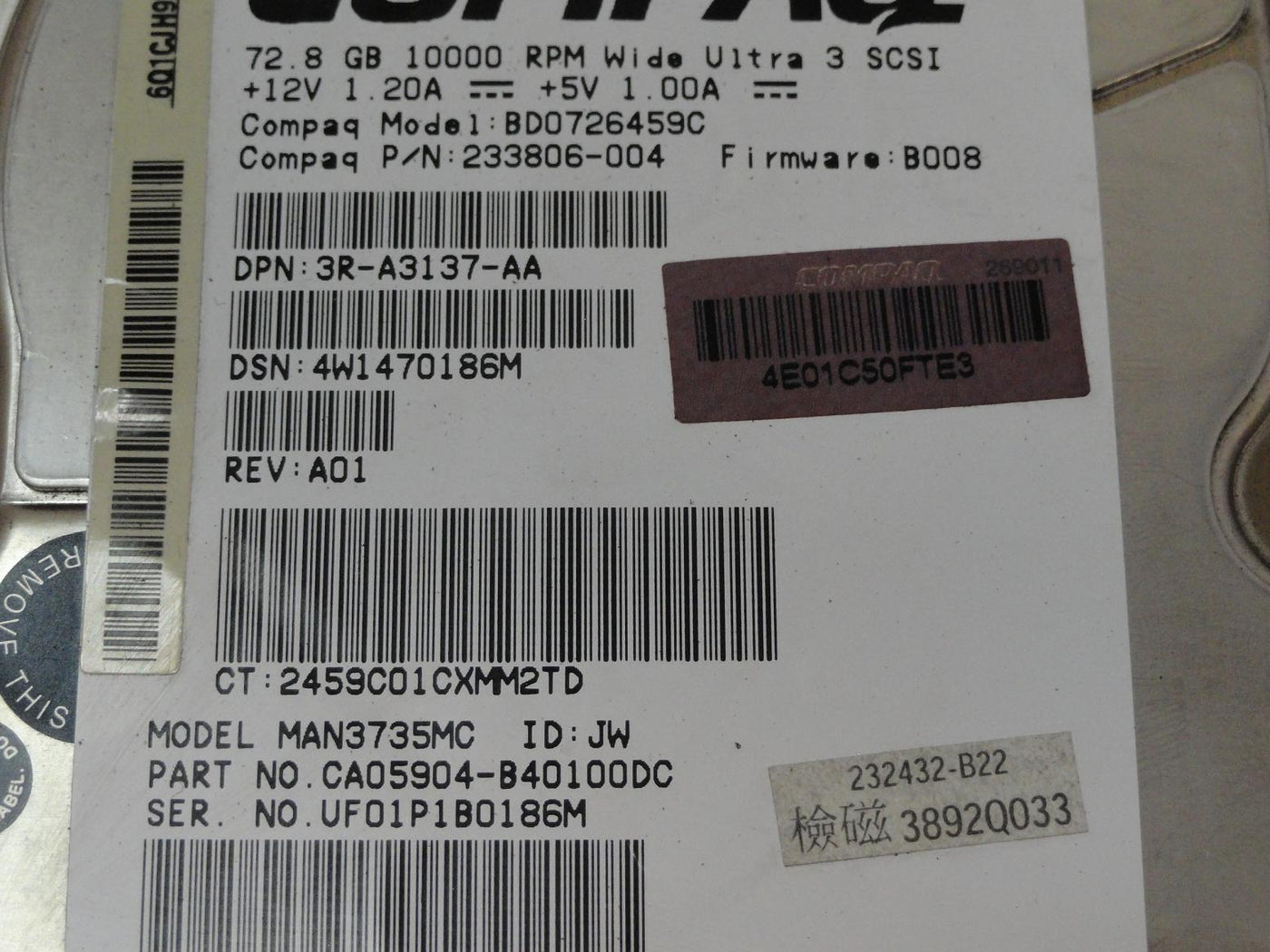 PR21769_CA05904-B40100DC_Fujitsu Compaq 72.8GB SCSI 80 Pin 10Krpm 3.5in HDD - Image4