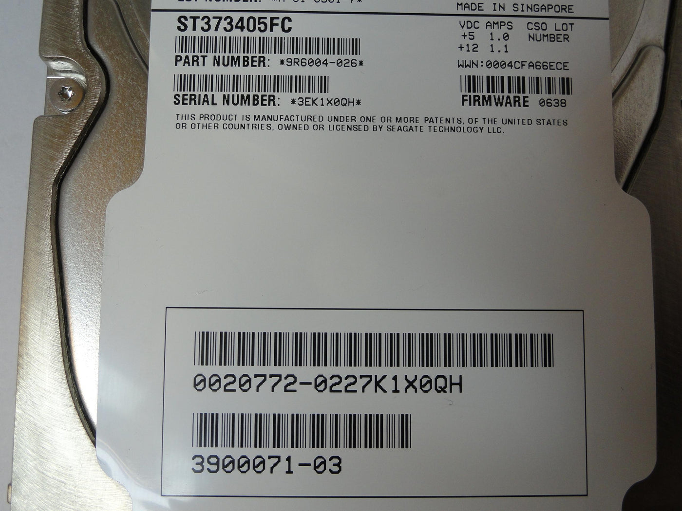 PR23038_9R6004-026_Seagate Sun 73GB Fibre Channel 10Krpm 3.5in HDD - Image2