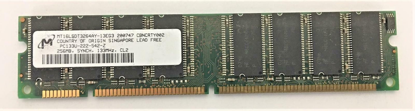 Micron 256MB PC133 133MHz non-ECC Unbuffered CL2 168-Pin DIMM Memory Module ( MT16LSDT3264AY-13EG3 ) REF