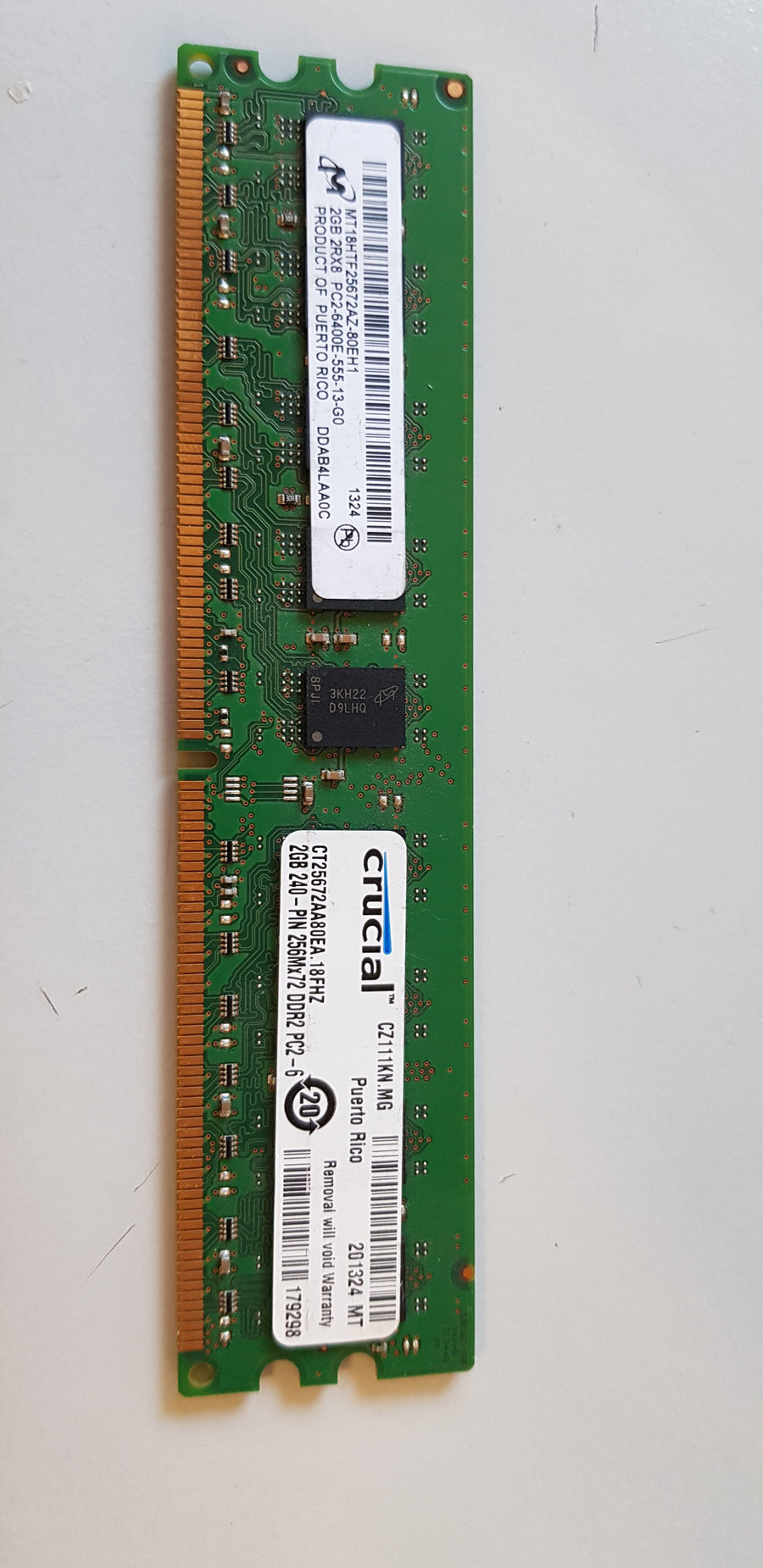 Micron / Crucial 2GB PC2-6400 DDR2-800MHz ECC Unbuffered CL5 240-Pin DIMM Dual Rank Memory Module (MT18HTF25672AZ-80EH1 / CT25672AA80EA.18FHZ)