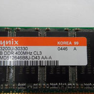Hynix 1GB PC3200 DDR-400MHz 184-Pin DIMM ( HYMD512646B8J-D43 ) REF