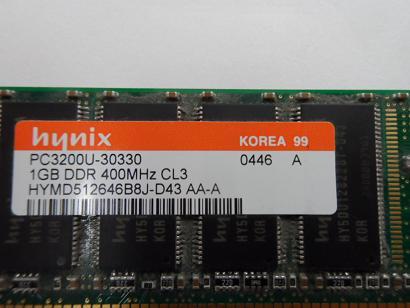 Hynix 1GB PC3200 DDR-400MHz 184-Pin DIMM ( HYMD512646B8J-D43 ) REF
