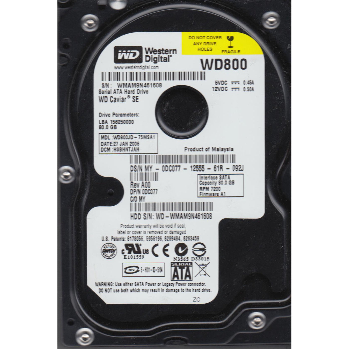 Western Digital Dell 80GB SATA 7200rpm 3.5in HDD ( WD800JD-75MSA1 0DC077 ) REF