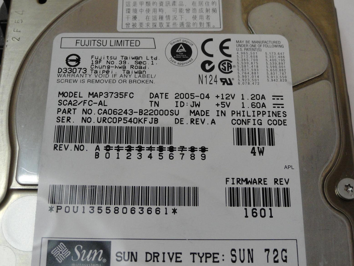 PR03654_CA06015-B42200SB_Fujitsu SUN 73Gb Fibre Channel 10Krpm 3.5in HDD - Image5