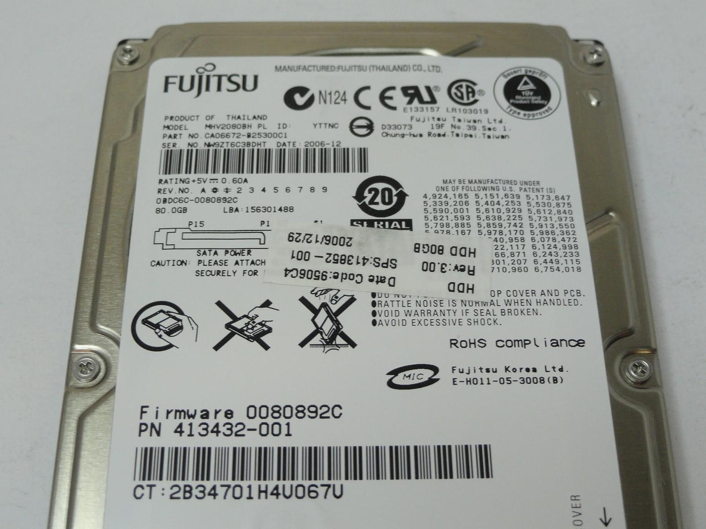 PR22925_CA06672-B25300C1_Fujitsu HP 80GB SATA 5400rpm 2.5in HDD - Image3