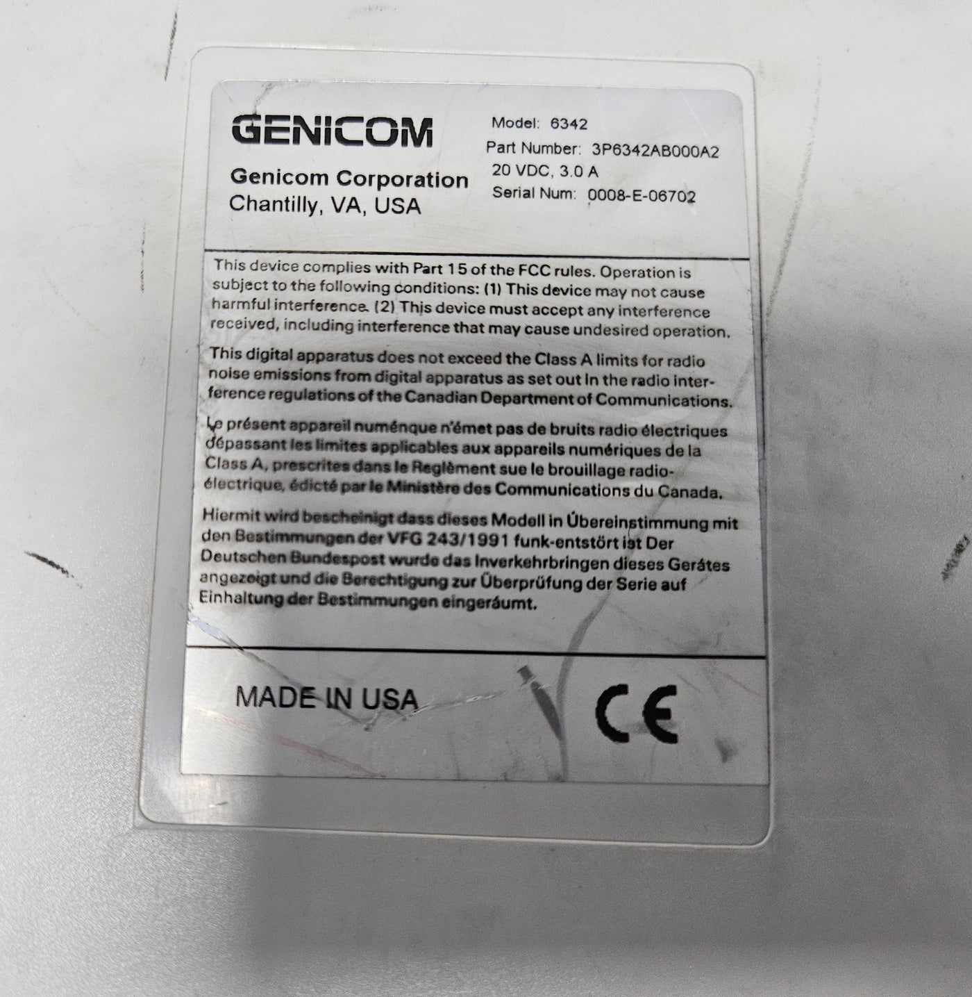 Genicom 6342 Thermal Barcode Label Printer NO PSU w/KDU ( 3P6342AB000A2 ) USED