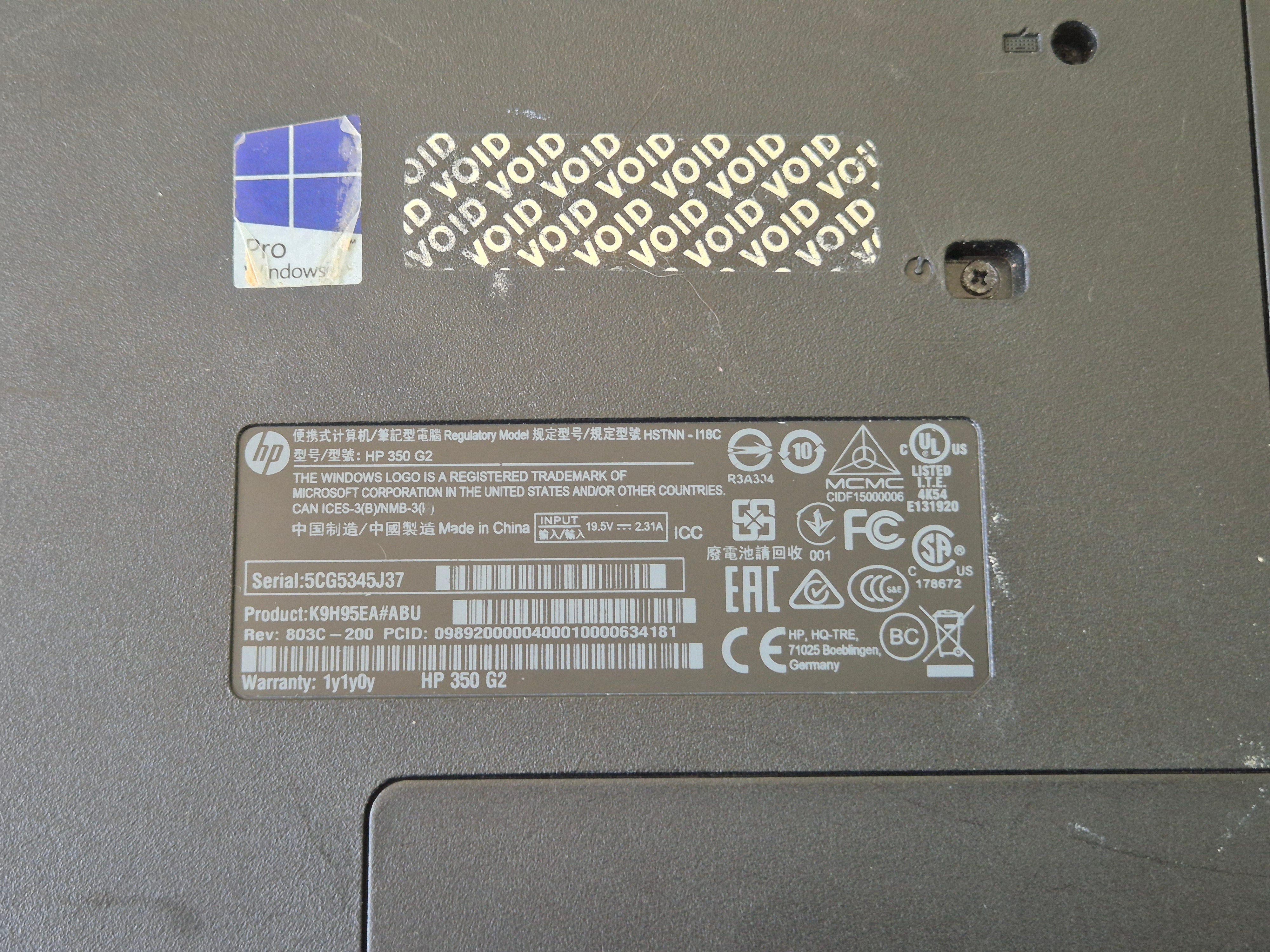 HP 350 G2 i3 4GB RAM NO HDD NO OS Battery Unknown 15.6" ( K9H95EA#ABU ) SPR