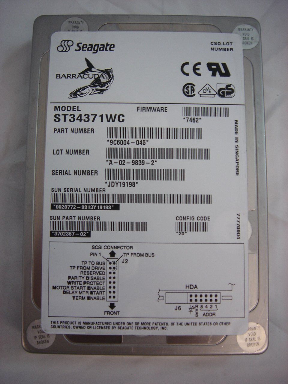 Seagate 4GB SCA 80pin 3.5in HDD ( ST34371WC 370-2367-02 9C6004-045 ) USED
