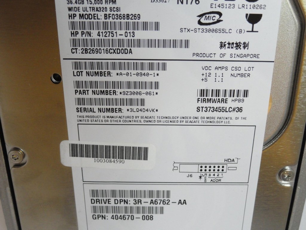 9Z3006-061 - Seagate HP 36.4GB SCSI 80 Pin 15Krpm 3.5in HDD in Caddy - Refurbished