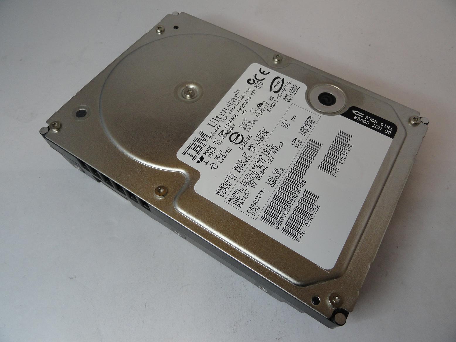 08K0322 - IBM 146Gb SCSI 68 Pin 10Krpm 3.5in HDD - Refurbished