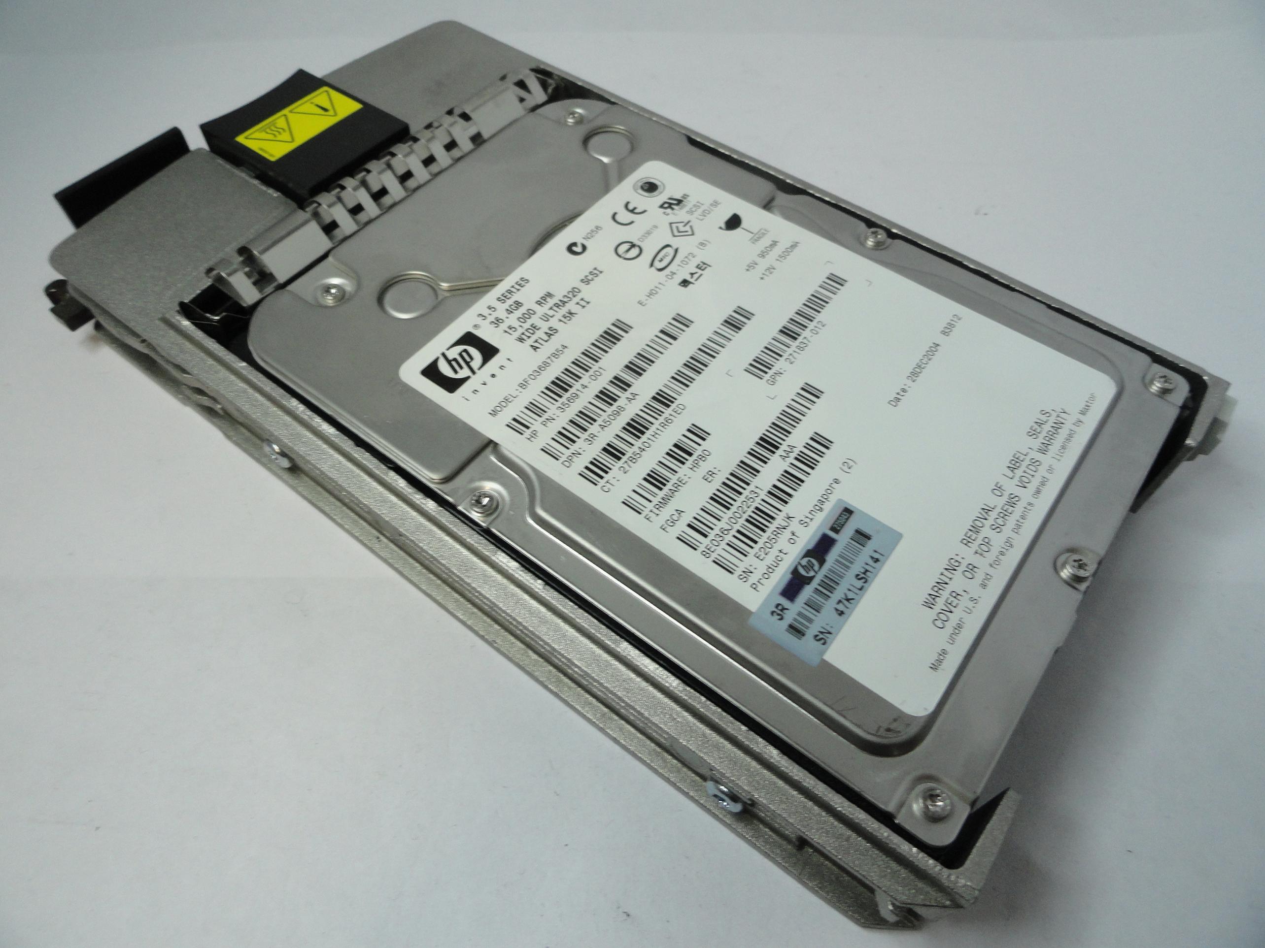 HP Maxtor 36.4GB SCSI 80 Pin 15Krpm 3.5in HDD in Caddy ( 8E036J0 356914-001 BF03687B54 271837-012 3R-A5098-AA 289241-001 ) REF