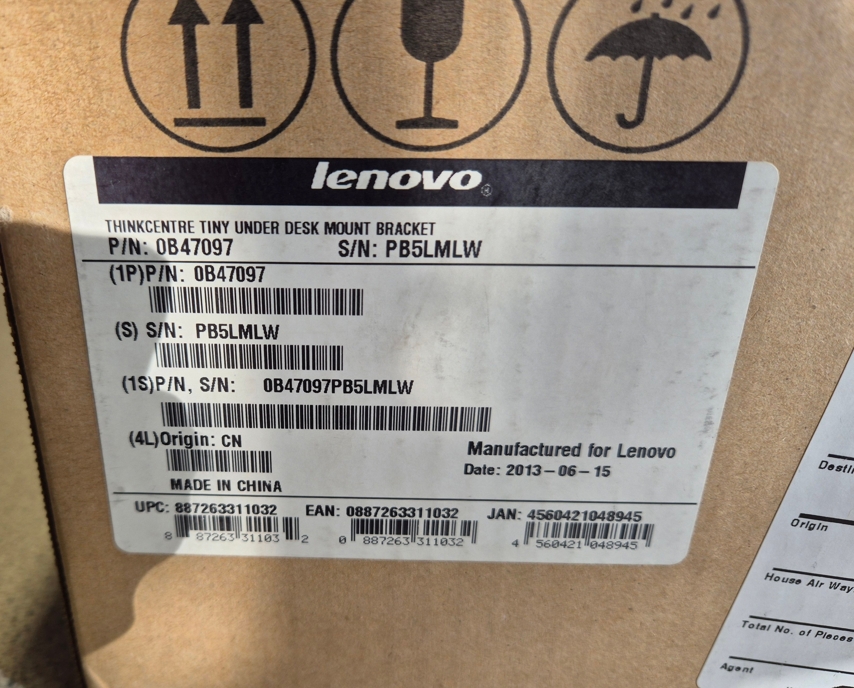 Lenovo ThinkCentre Tiny Under Desk Mount Bracket ( 0B47097 ) NEW