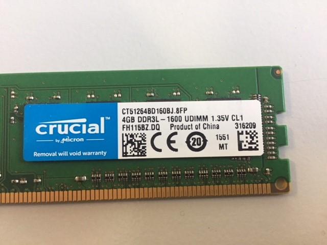 Micron Crucial  4GB DDR3-1600MHz PC3L-12800U DIMM ( MT8KTF51264AZ-1G6P1 CT51264BD160BJ.8FP ) REF