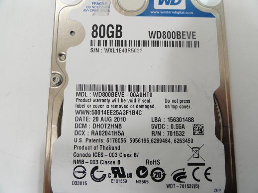 PR02854_WD800BEVE-22UYT0_Western Digital 80Gb IDE 5400rpm 2.5in HDD - Image3