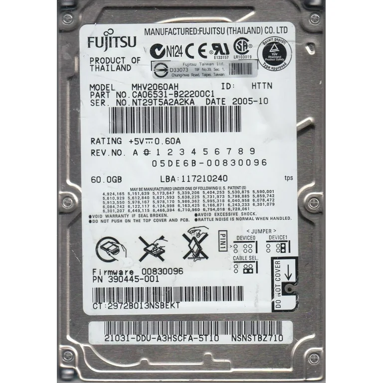 Fujitsu HP 60GB 5400RPM IDE 2.5in HDD ( CA06531-B22200C1 MHV2060AH 390445-001 ) USED