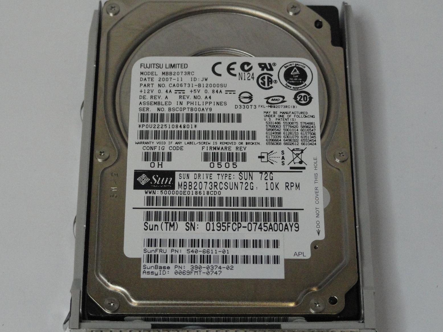 PR12994_CA06731-B12000SU_Fujitsu Sun 72GB SAS 10Krpm 2.5in HDD - Image3