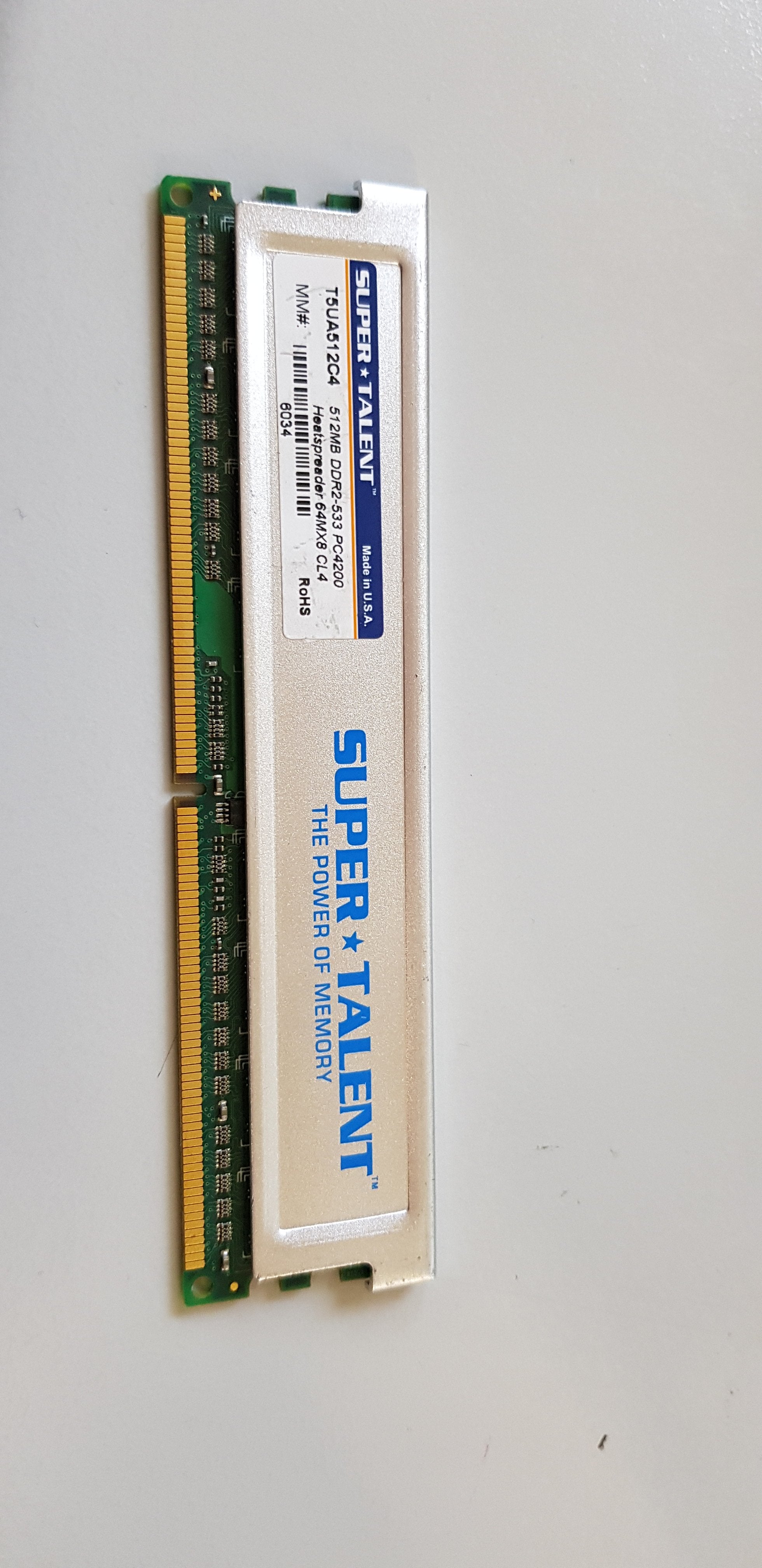 Super Talent 512MB PC2-4200 DDR2-533MHz non-ECC Unbuffered CL4 240-Pin DIMM Memory Module (T5UA512C4)