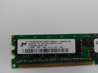 Micron Crucial 512MB PC3200 DDR-400MHz ECC Registered DIMM Memory Module ( MT9VDDF6472G-40BD3 CT6472Y40B-9LFD ) REF