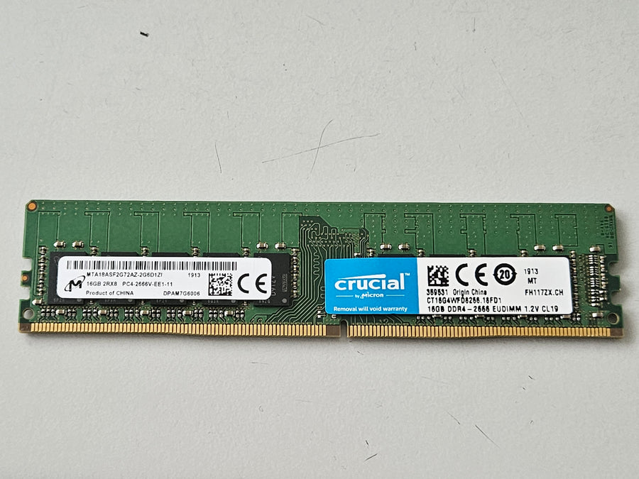 Micron Crucial 16GB PC4-21300 DDR4-2666MHz ECC Unbuffered CL19 288-Pin DIMM ( MTA18ASF2G72AZ-2G6D1ZI CT16G4WFD8266.18FD1 ) REF