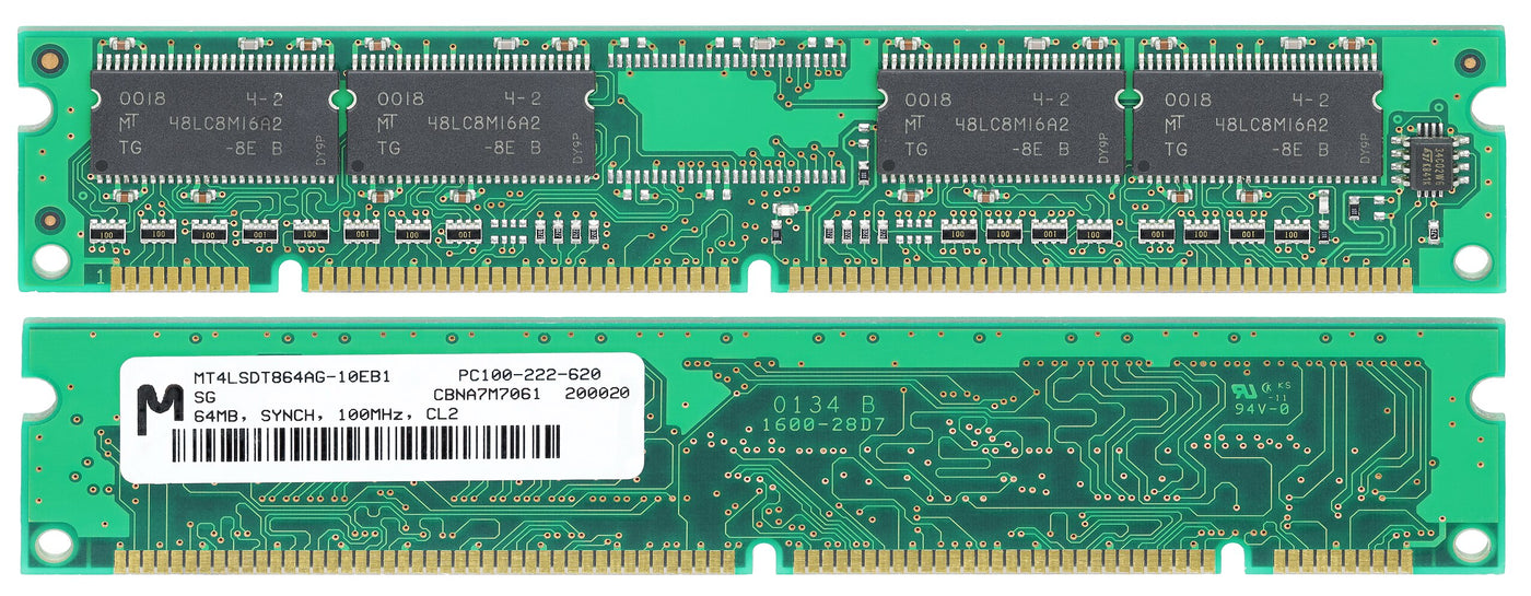 Micron 64MB PC100 100MHz non-ECC Unbuffered CL2 168-Pin DIMM Memory Module ( MT4LSDT864AG-10EB1 ) REF