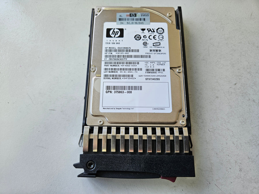 HP Seagate 72GB SAS 10Krpm 2.5in HDD in Caddy ( 9F4066-035 ST973402SS 430165-002 DG072BB975 375863-008 389346-001 ) REF
