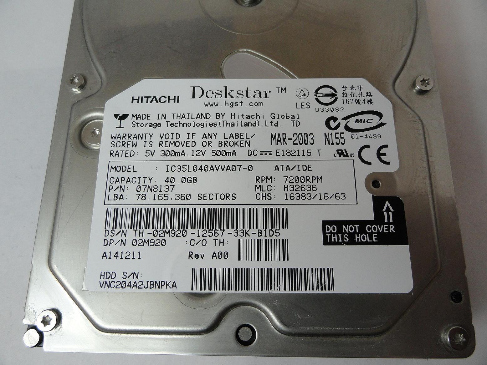 PR23358_07N8137_Hitachi Dell 40GB IDE 7200rpm 3.5in HDD - Image3