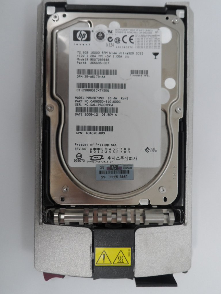 Fujitsu HP 72.8GB SCSI 80 Pin 10Krpm 3.5in HDD in Caddy ( CA06550-B10100DC MAW3073NC 365695-007 BD07289BB8 404670-003 3R-A6179-AA 404709-001 ) REF