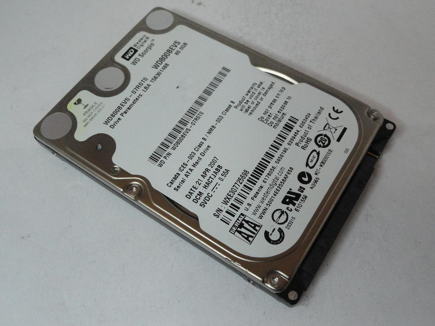WD800BEVS-07RST0 - Western Digital 80GB SATA 5400rpm 2.5in Scorpio HDD - USED