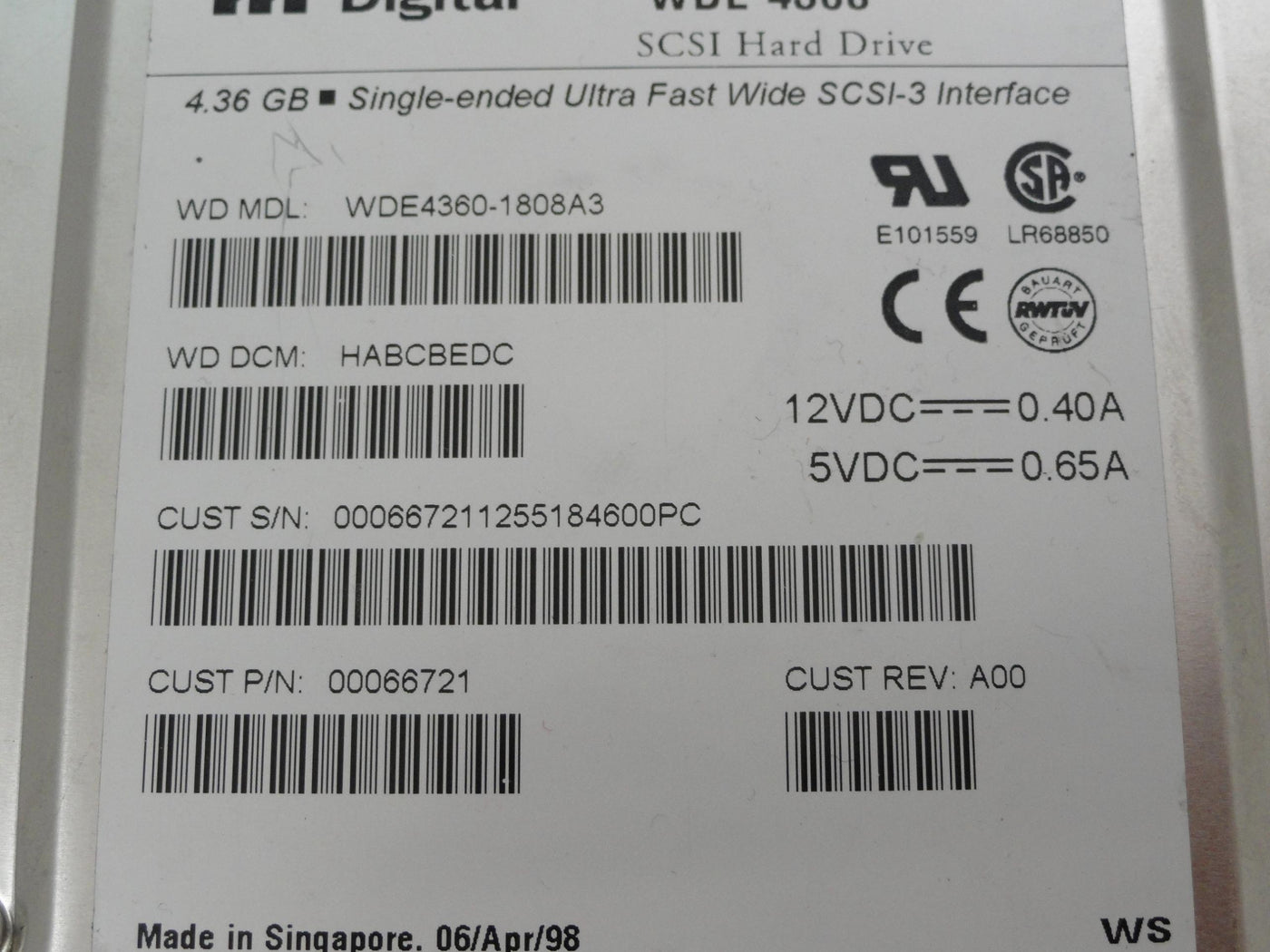 WDE4360-1808A3 - Western Digital 4.3Gb SCSI 80 Pin 7200rpm 3.5in HDD - Refurbished