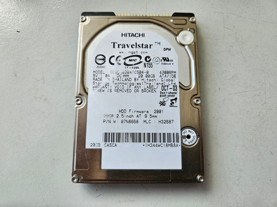 Hitachi 20GB Travelstar 40GN 4200RPM IDE 2.5" HDD ( 07N8668 IC25N020ATCS04-0 ) USED