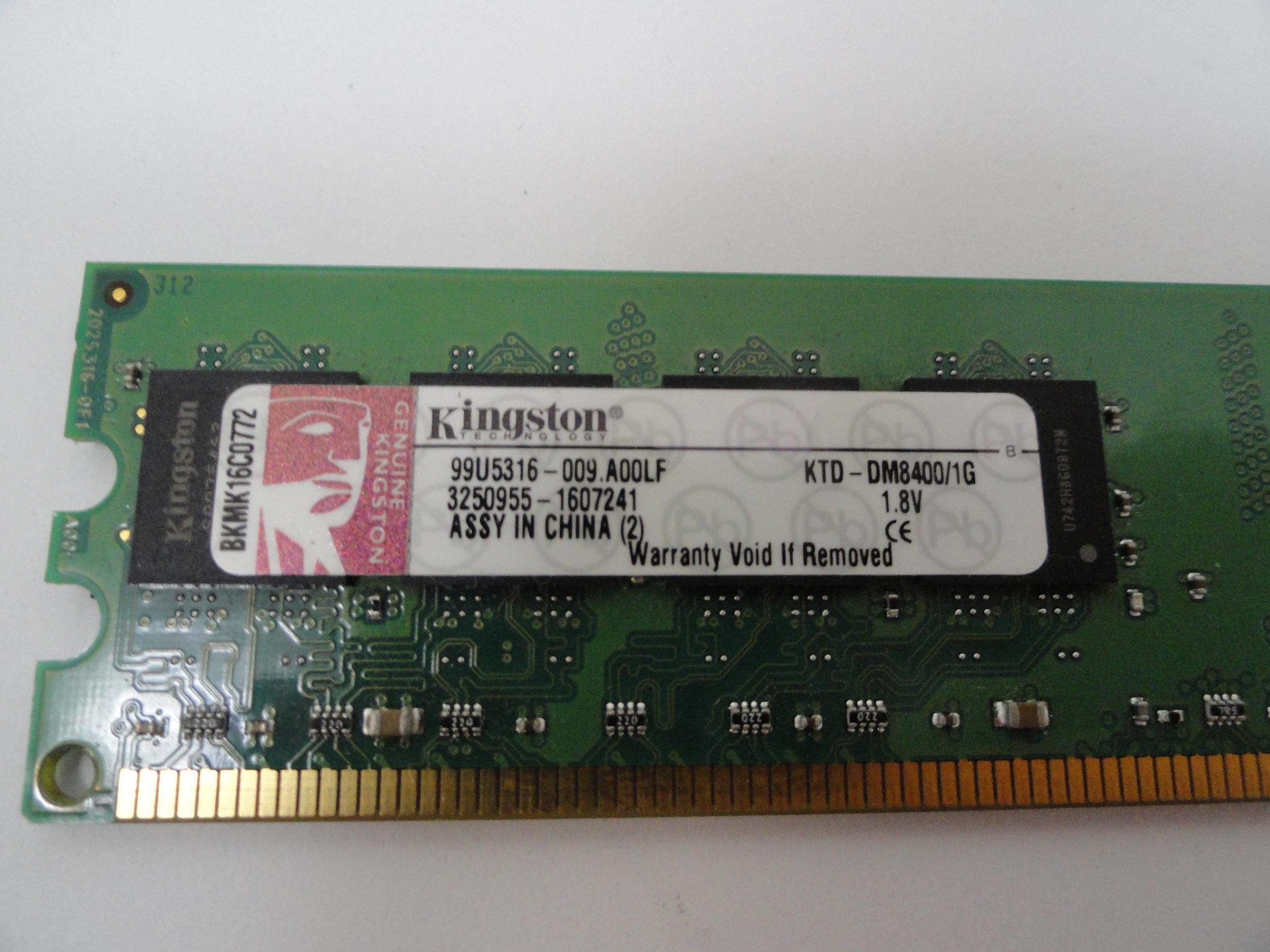 99U5316-009.A00LF - Kingston 1GB PC2-3200 DDR2-400MHz non-ECC Unbuffered CL3 240-Pin DIMM Memory - Refurbished