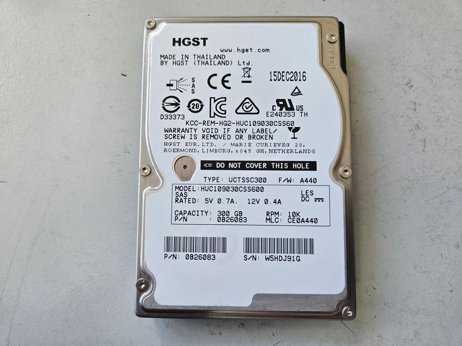 HGST 300GB 10KRPM SAS 2.5in HDD ( 0B26083 HUC109030CSS600 ) REF