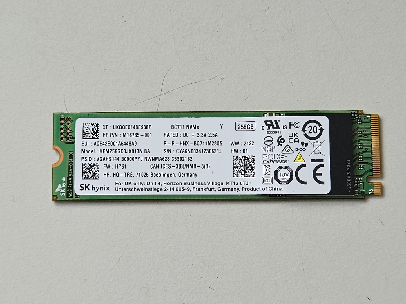 SK Hynix HP 256GB M.2 2280 BC711 NVMe SSD ( HFM256GD3JX013N M16785-001 ) REF