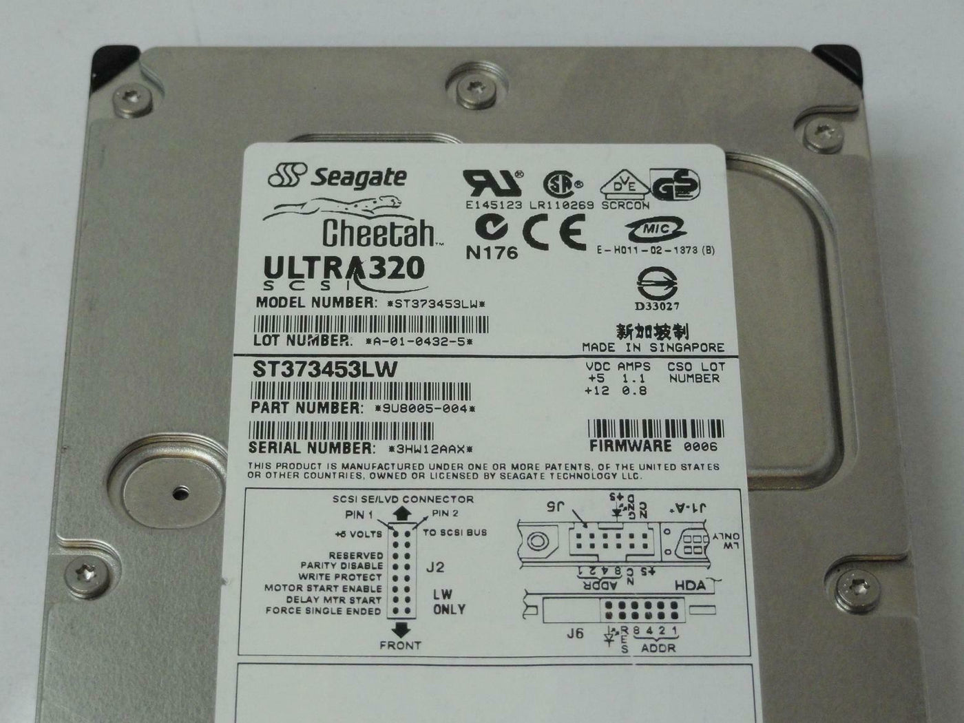 Seagate 73.2GB SCSI 68 Pin 15Krpm 3.5in HDD ( 9U8005-004 ST373453LW ) REF