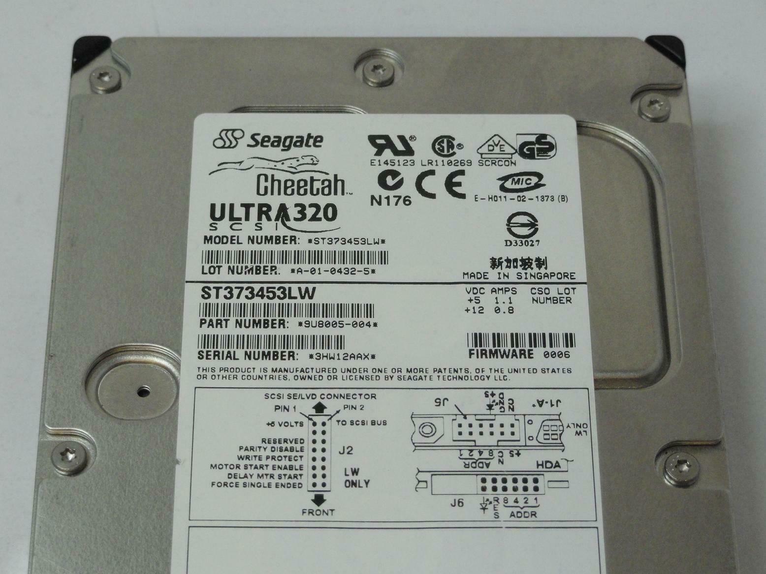 Seagate 73.2GB SCSI 68 Pin 15Krpm 3.5in HDD ( 9U8005-004 ST373453LW ) REF