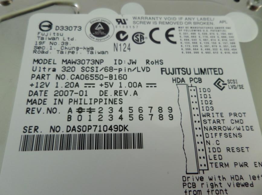 PR03395_CA06550-B160_Fujitsu 73GB SCSI 68 Pin 10Krpm 3.5in HDD - Image2