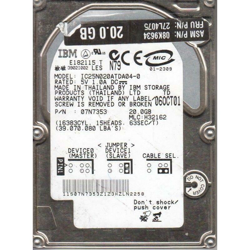 Dell IBM 20Gb IDE 2.5in 4200Rpm HDD ( 07N7353 IC25N020ATDA04-0 ) REF
