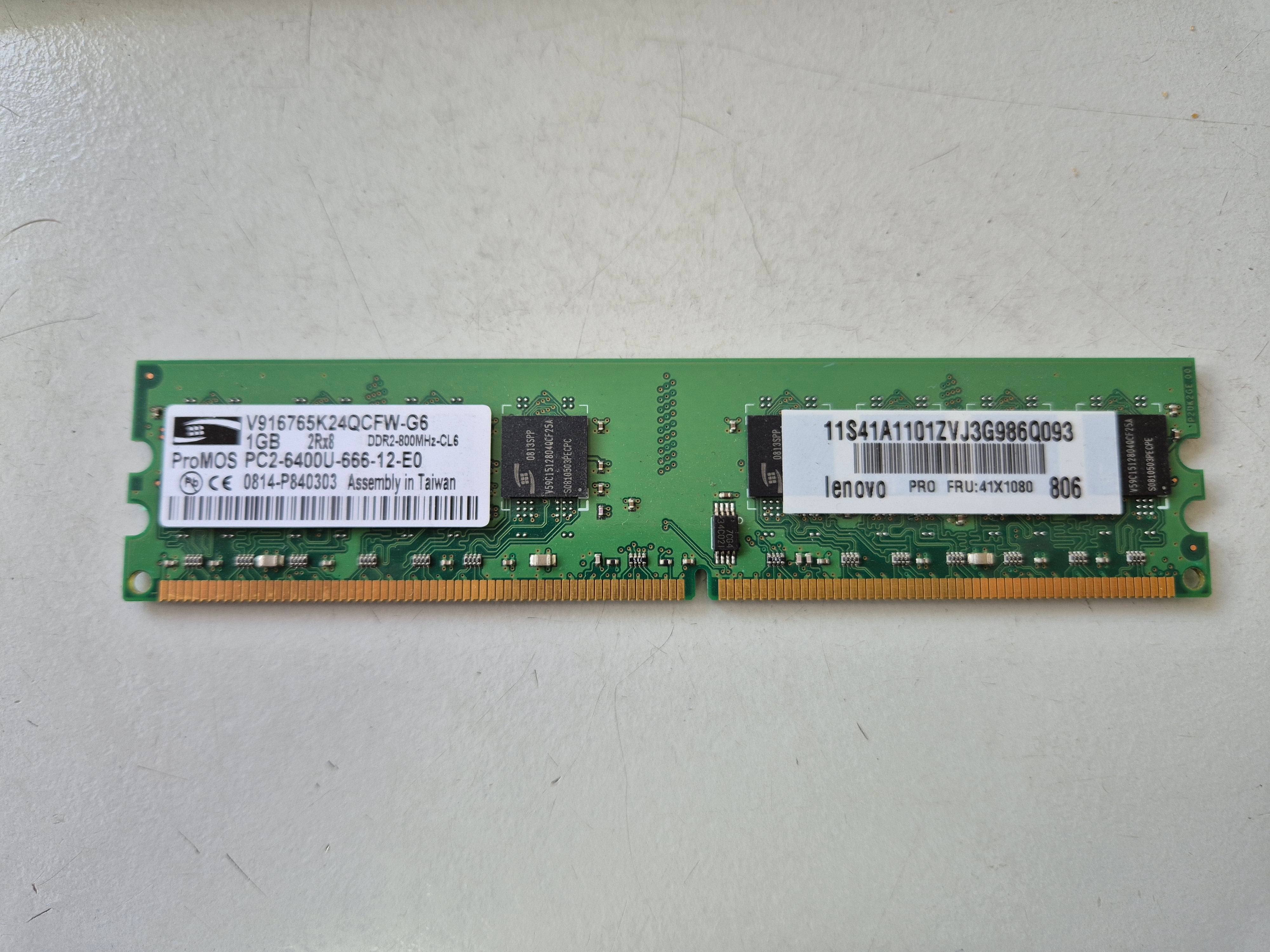 ProMOS Lenovo 1GB PC2-6400 DDR2-800MHz non-ECC Unbuffered CL6 240-Pin DIMM ( V916765K24QCFW-G6 41X1080 ) REF