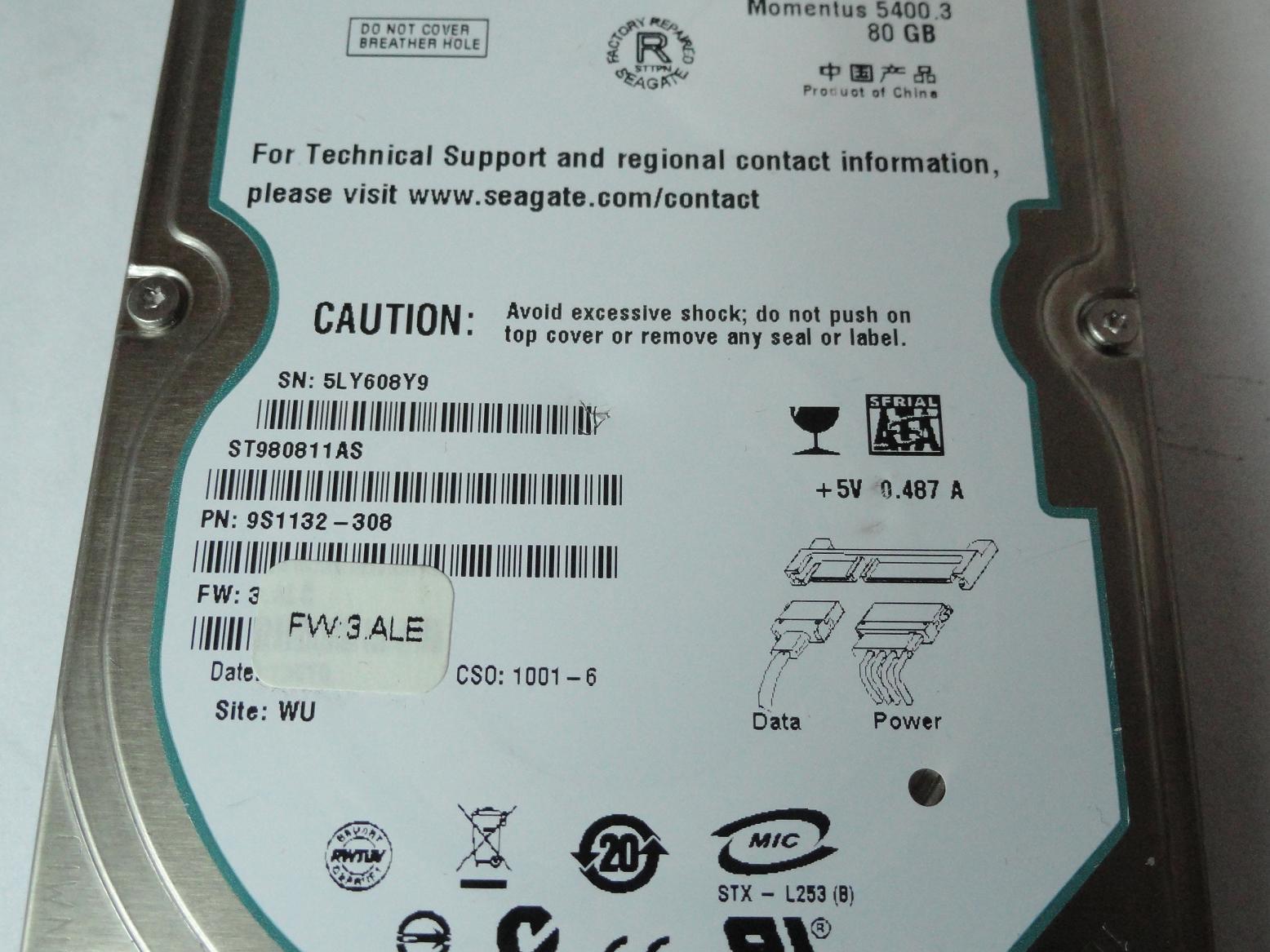 PR23554_9S1132-308_Seagate 80GB SATA 5400rpm 2.5in ReCertified HDD - Image2