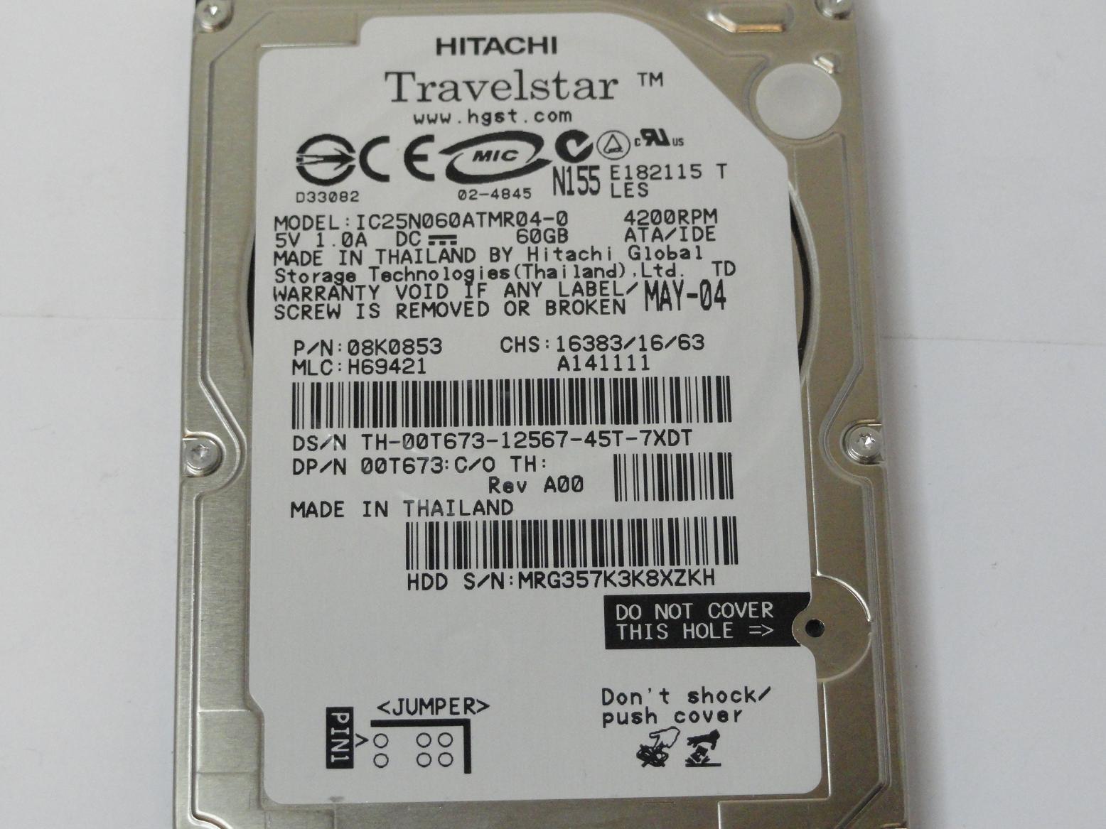 MC6191_08K0853_Hitachi Dell 60GB IDE 4200rpm 2.5in HDD - Image3